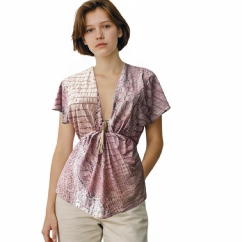 Roberto Cavalli Pink Croc-Print Blouse Snake  Print Pink Italy Size 46 (M/L).